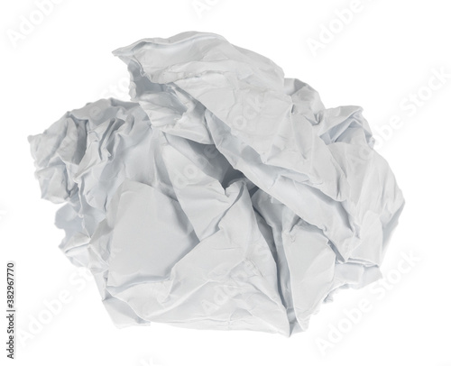 Crumpled paper boll isolated on white background clipping path. Screwed up piece of paper