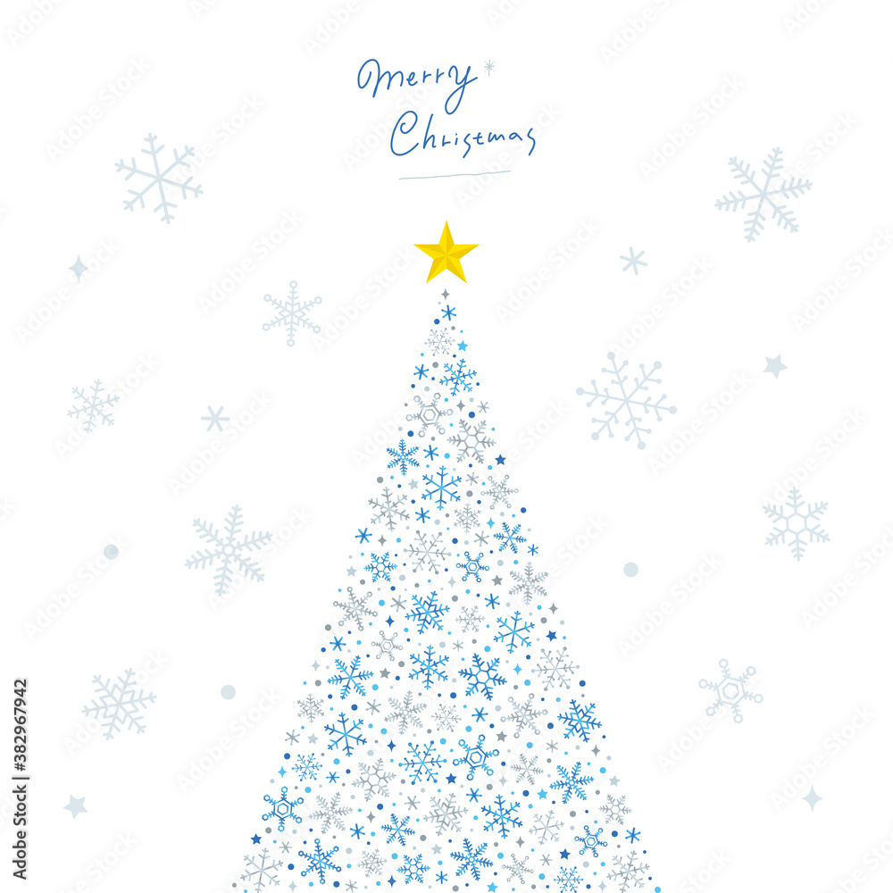 雪の結晶クリスマスツリー装飾イラスト 青 シルバー Stock Vector Adobe Stock