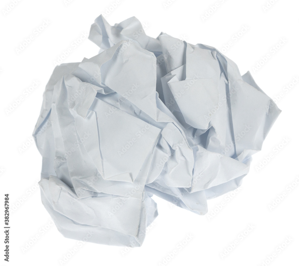 Naklejka premium Crumpled paper boll isolated on white background clipping path. Screwed up piece of paper