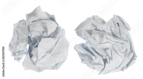Crumpled paper boll isolated on white background clipping path. Screwed up piece of paper