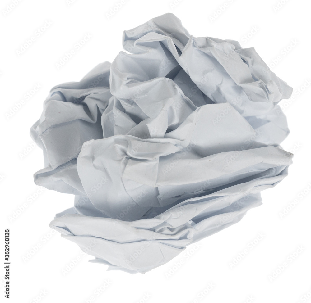 Crumpled paper boll isolated on white background clipping path. Screwed up piece of paper