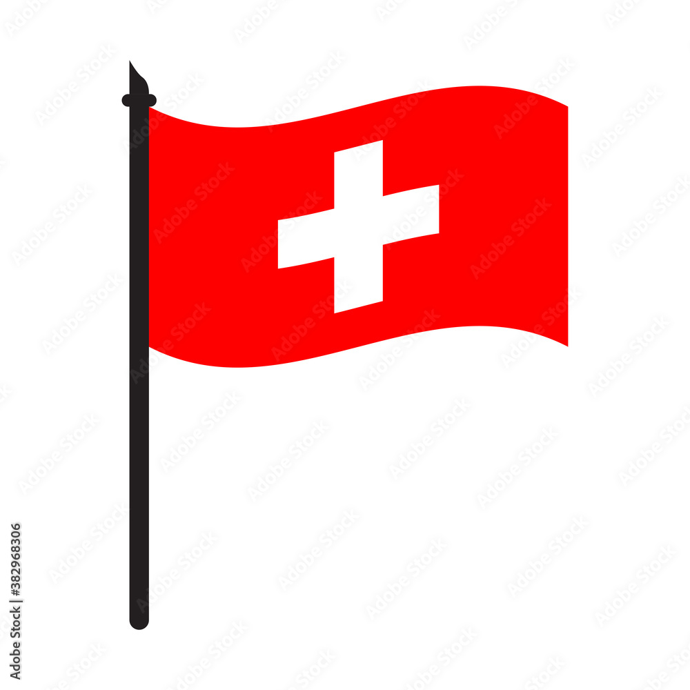 Switzerland waving flag on flagpole. icon vector illustration.