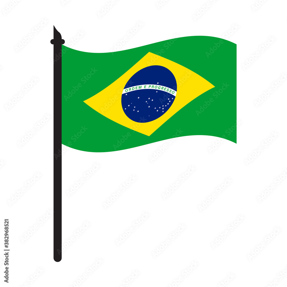Fototapeta premium Brazil waving flag on flagpole. icon vector illustration.