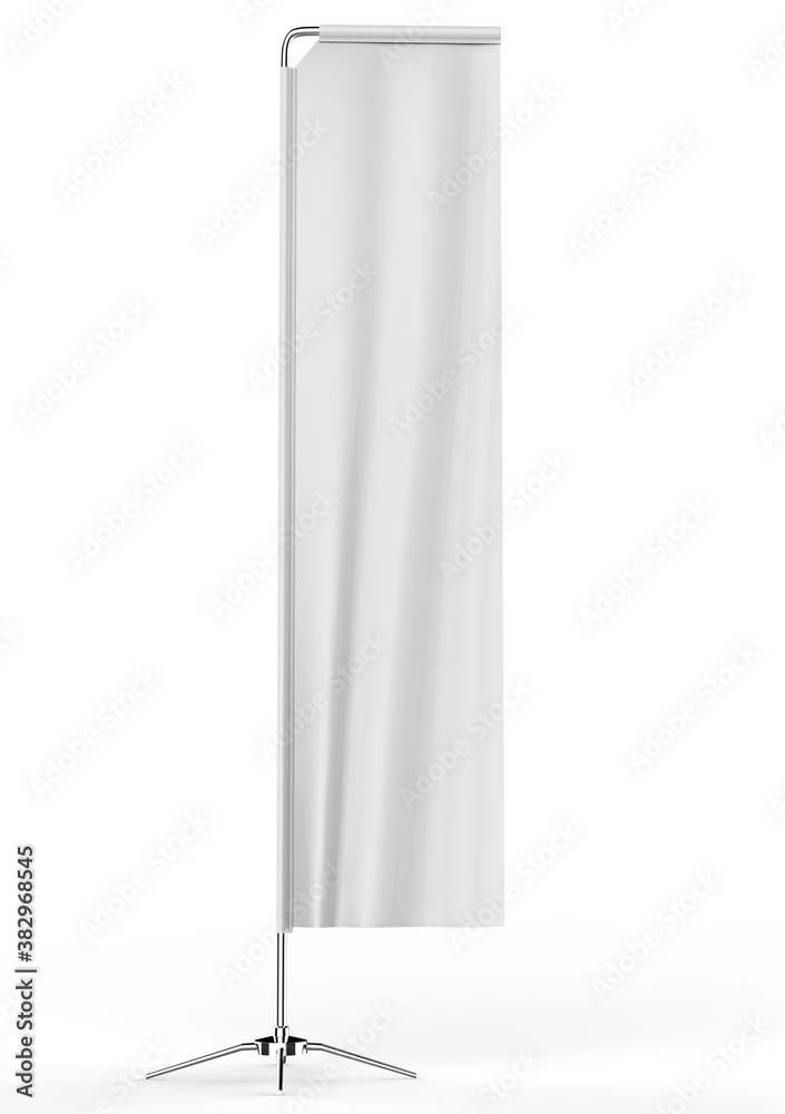 Blank white block rectangular feather flag outdoor  stand promotional banner flag mock up template on white background. 3d illustration.