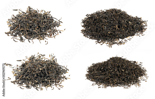 Dried tea leaves isolated on white background texture