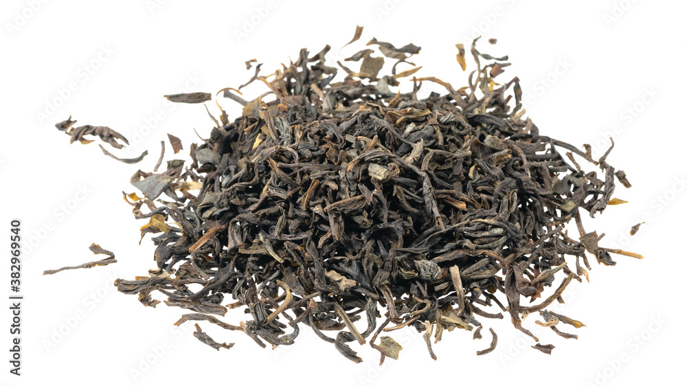 Dried tea leaves isolated on white background texture Dried tea leaves isolated on white background texture