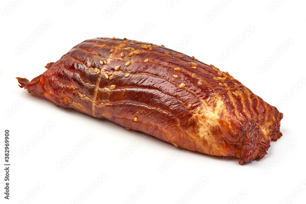 Rolled smoked salmon, isolated on white background