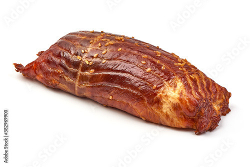 Rolled smoked salmon, isolated on white background