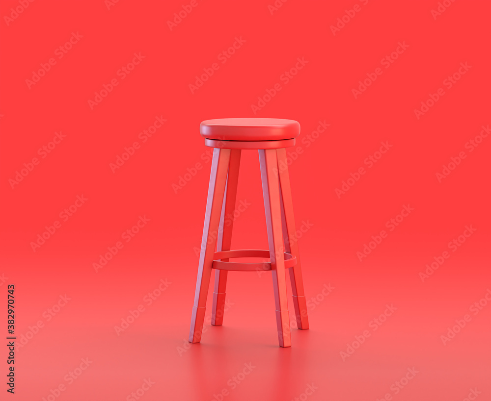 monochrome single red  color tall stool in red background,single color, 3d Icon, 3d rendering