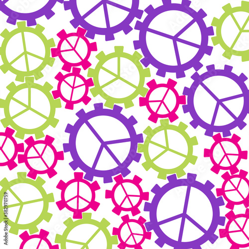 Green pink purple peace and love gear pattern