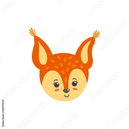 Squirrel head as emoji. Cute smiling expression. Vector illustration of squirrel in flat style