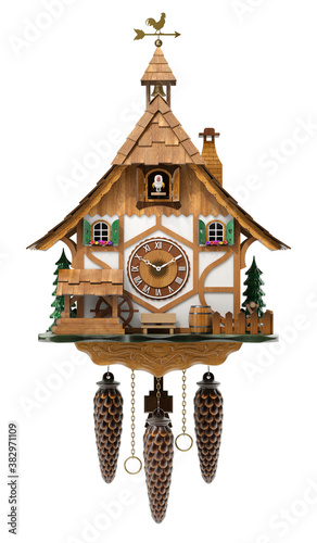 Photos Cuckoo clock isolated on white background - 3D illustration