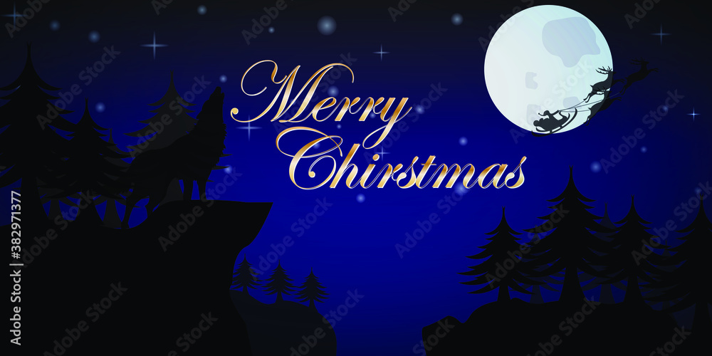 vector meery christmas illustration with dark wolf