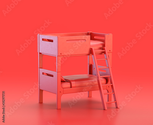 Canvas Print monochrome single color red 3d Icon, a bunk bed in red background,single color,