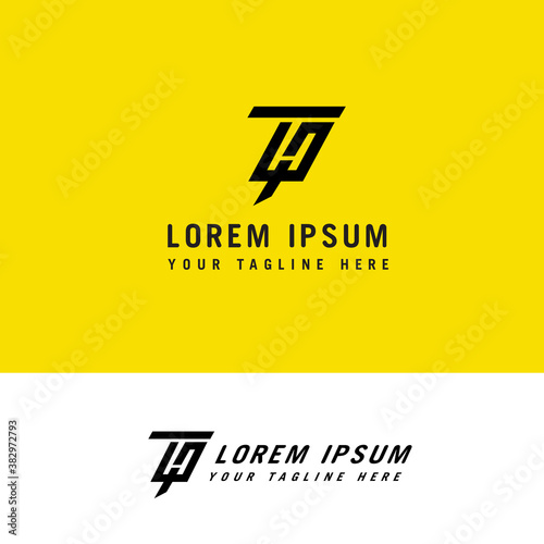Minimalist modern line art letter HT logo design concept template.