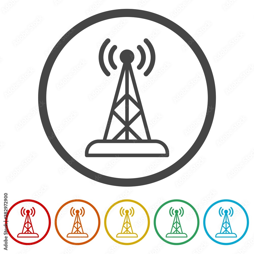Broadcast communications tower ring icon, color set