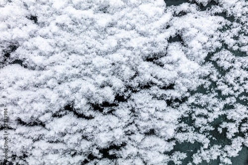 Snow on auto glass as background.