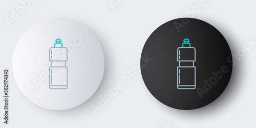 Line Plastic bottle for liquid laundry detergent, bleach, dishwashing liquid or another cleaning agent icon isolated on grey background. Colorful outline concept. Vector.