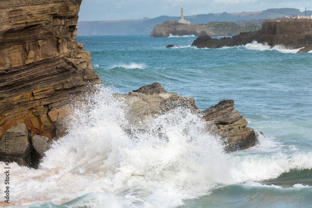 Bay of Santander with Mouro lighthouse in the background, Santander, Spain	
