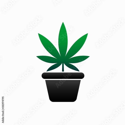 marijuana leaf with pot vector logo