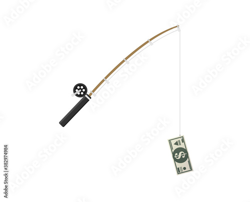 fishing rod and money bill as bait