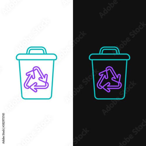 Line Recycle bin with recycle symbol icon isolated on white and black background. Trash can icon. Garbage bin sign. Recycle basket sign. Colorful outline concept. Vector.