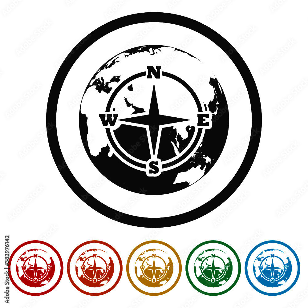Compass on Earth Ring Icon, color set Compass on Earth Ring Icon, color set
