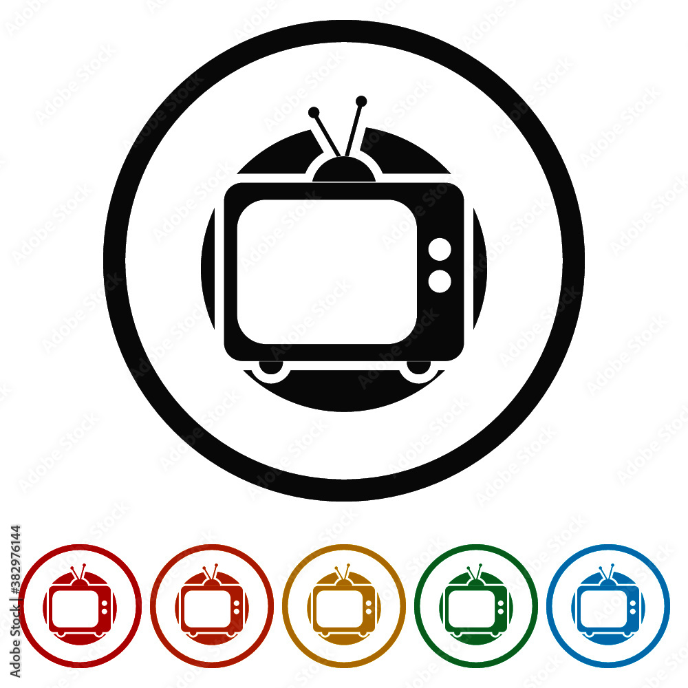 Old tv ring icon, color set Old tv ring icon, color set