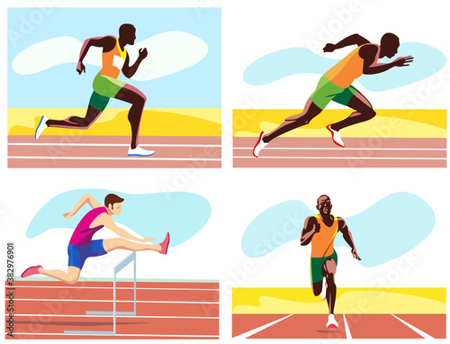 Sports, Olympic games - athletic. Vector illustrations of running athletes.