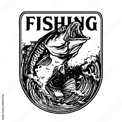 vector of big bass or red snapper fish for fishing tournament badge logo