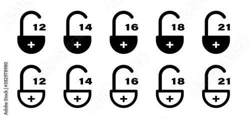 Flat linear design. Age limit conceptual signs set. Age restriction symbol for viewing or using content. Castle, indicating the age limit. Vector