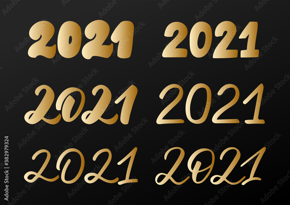 Obraz premium Hand lettered set 2021. Happy New Year. Gold numbers. Vector illustration