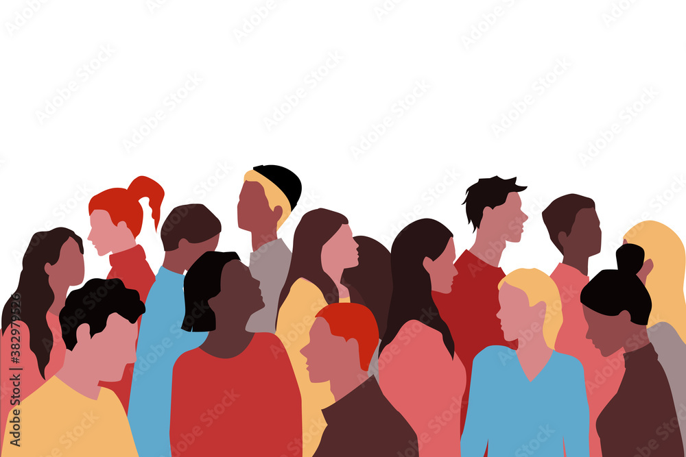Group of people of different nationalities in a flat style. Crowd. Minimalistic style. Vector stock illustration.