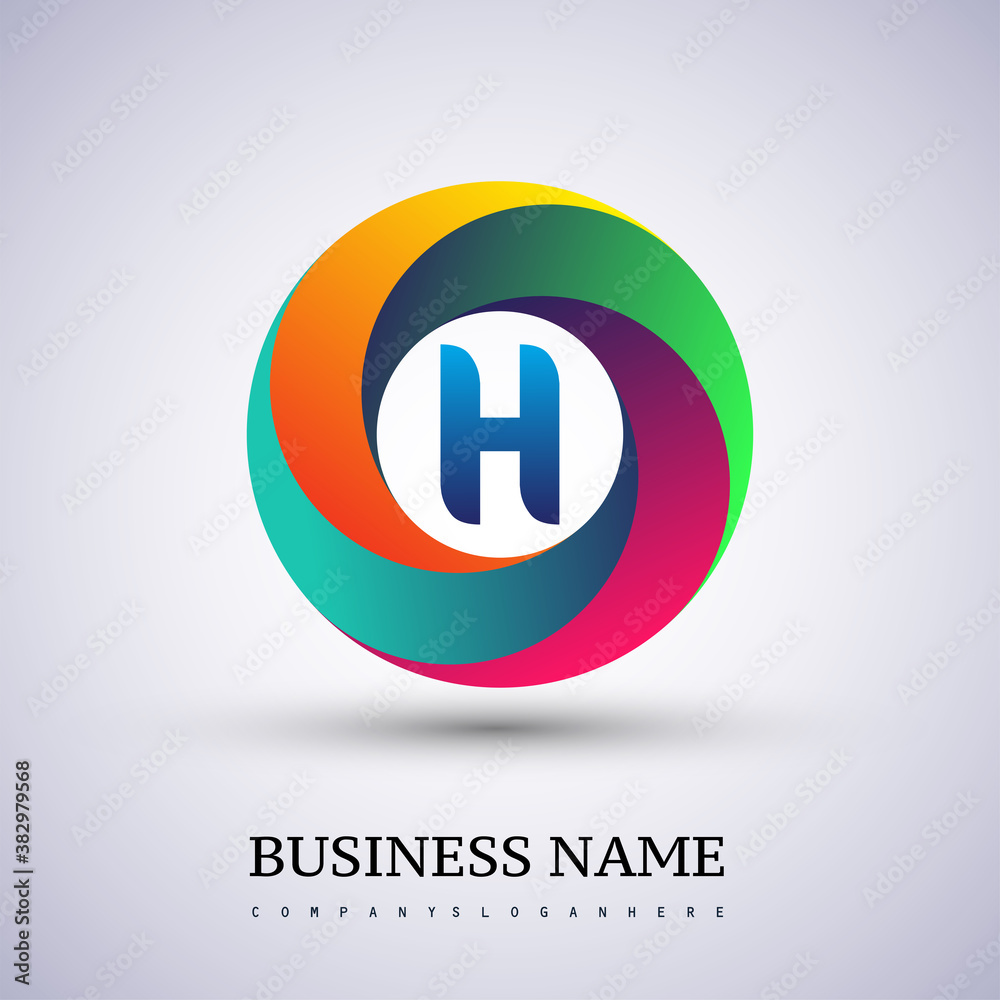 Obraz premium Letter H logo with colorful splash background, letter combination logo design for creative industry, web, business and company.