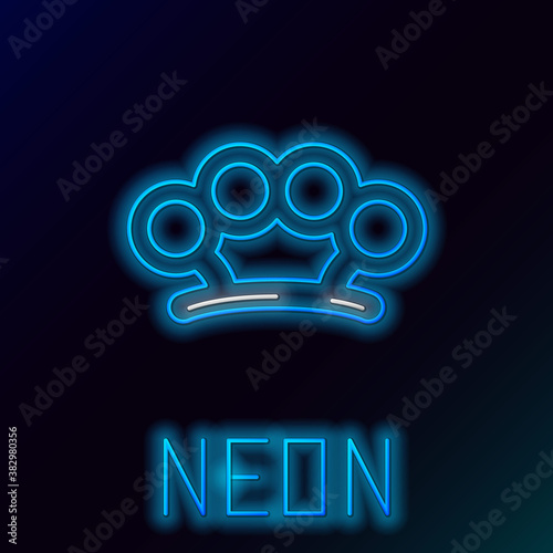 Glowing neon line Brass knuckles icon isolated on black background. Colorful outline concept. Vector.