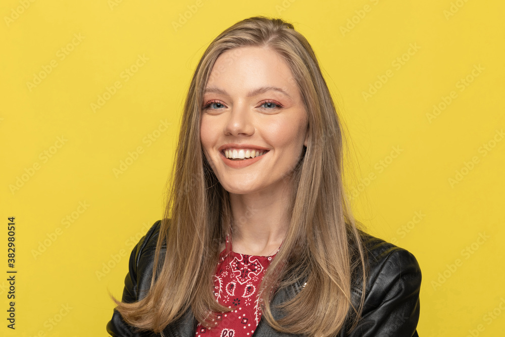Closeup of positive fashion model laughing Closeup of positive fashion model laughing