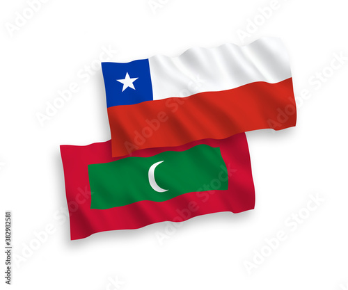 Flags of Maldives and Chile on a white background