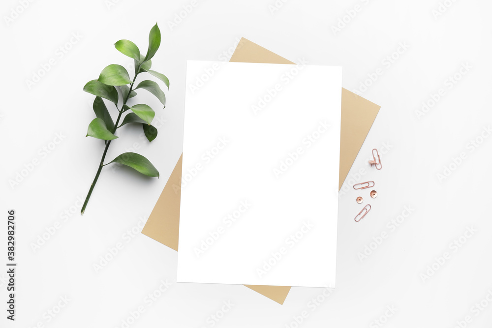 Composition with blank card on white background Composition with blank card on white background