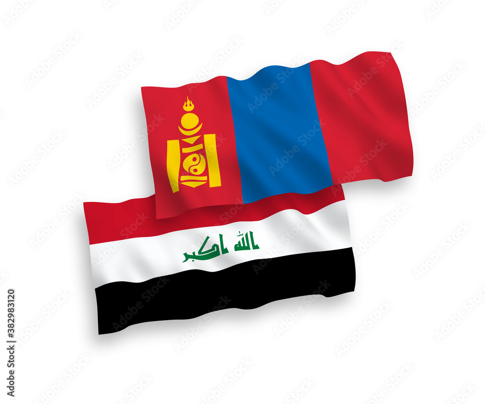 Naklejka premium Flags of Mongolia and Iraq on a white background