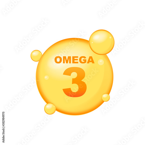 Omega 3 realistic yellow capsule isolated on white background. Vector illustration.