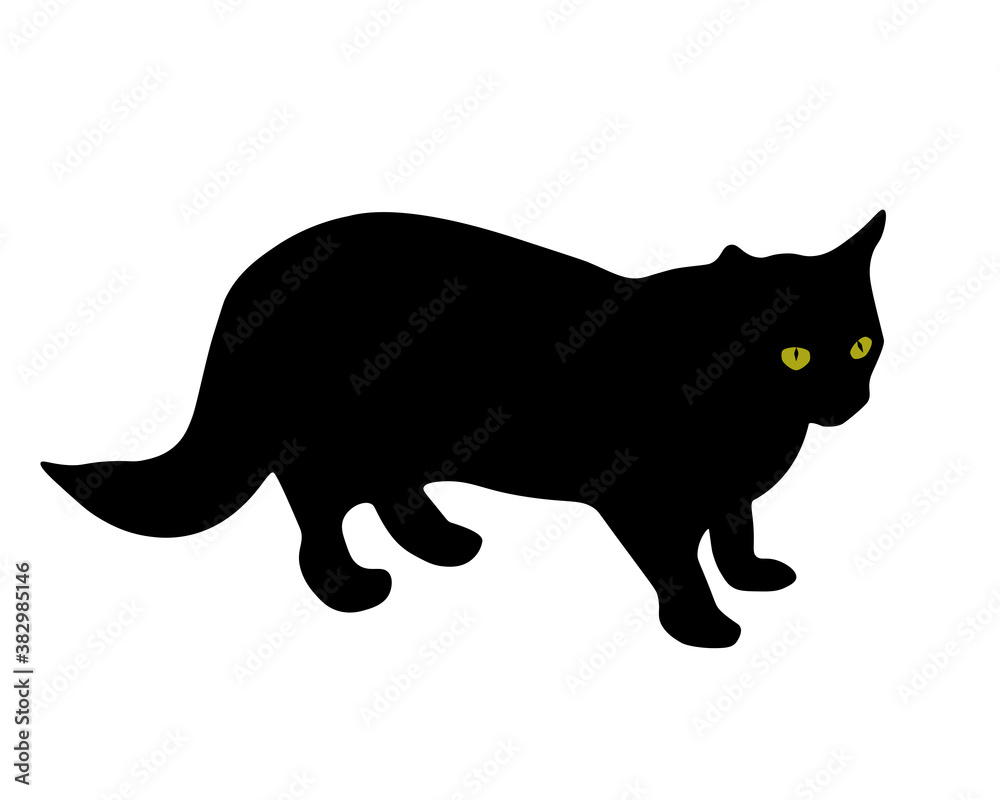 Black cat with glowing green eyes isolated on white background, vector eps 10 Black cat with glowing green eyes isolated on white background, vector eps 10