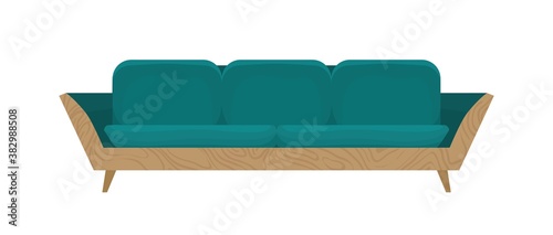Modern comfortable sofa isolated on white. Cozy couch for office or home. Stylish simple furniture item. Flat vector illustration of soft minimalistic settee for lounge