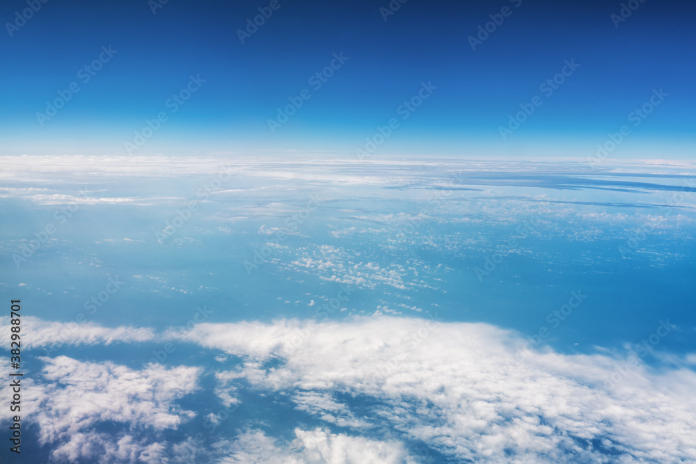 A panoramic top view of daylight and over all clouds under the blue sky, Sky clouds and city banner, wallpaper concept.