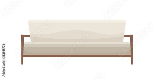 Stylish cozy settee in classic style. Modern comfortable sofa isolated on white. White couch for office or lounge. Flat vector cartoon illustration of soft minimalistic divan