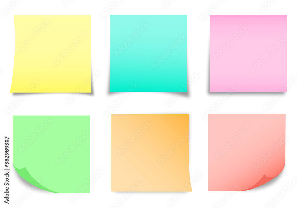 set of Colorful sticky notes on white background.