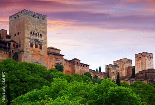 Towers of Alcazaba at Alhambra in dawn time. Granada, Spain