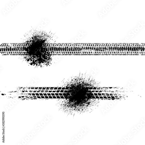 Vector Print Textured Tire Track . Design Element . Car tread silhouette . Mud splash grunge texture