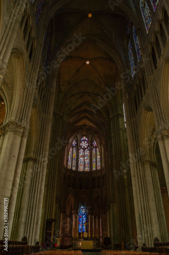 gothic temple in the city of Reims in France from the inside