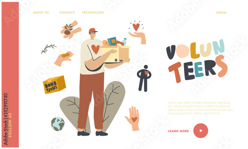 Delivering Medicine, Food to Senior People During Pandemic Landing Page Template. Delivery Man, Volunteer or Courier