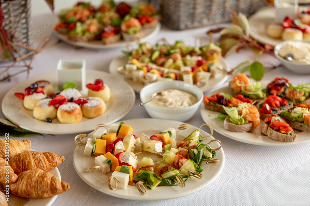 Catering buffet table with a delicious food